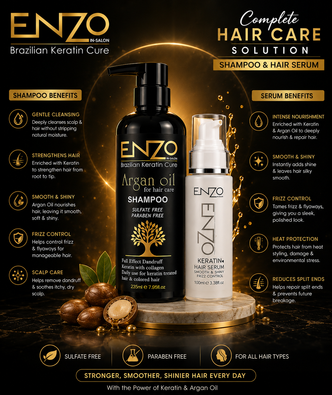 ENZO Hair Serum – Smooth, Shiny &amp; Frizz-Free Hair