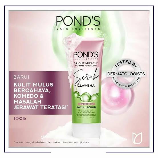Pond's Bright Miracle Clay-BHA Niasorcinol Facial Scrub, For Acne-Prone Skin, 100g